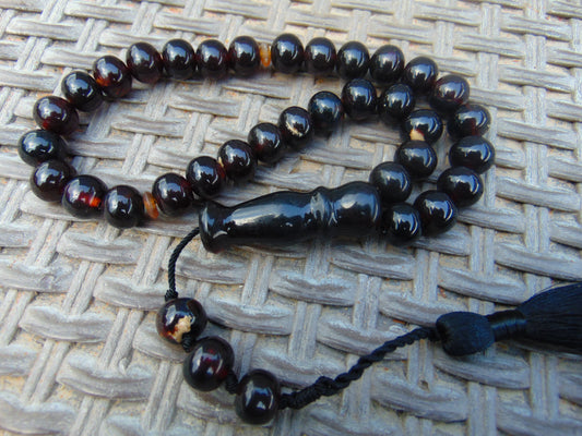 51 gr Hand Tasbih 36 Beads 12 mm Mesbah Rosary Indonesian Black Amber for Healing FR45