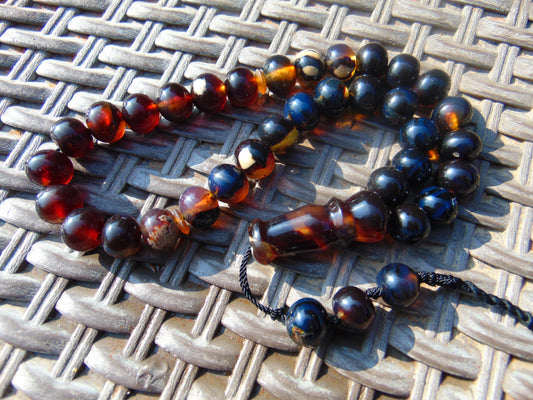 48 gr Hand Tasbih 36 Beads 12 mm Mesbah Rosary Indonesian Black Blue Amber for Healing FR46