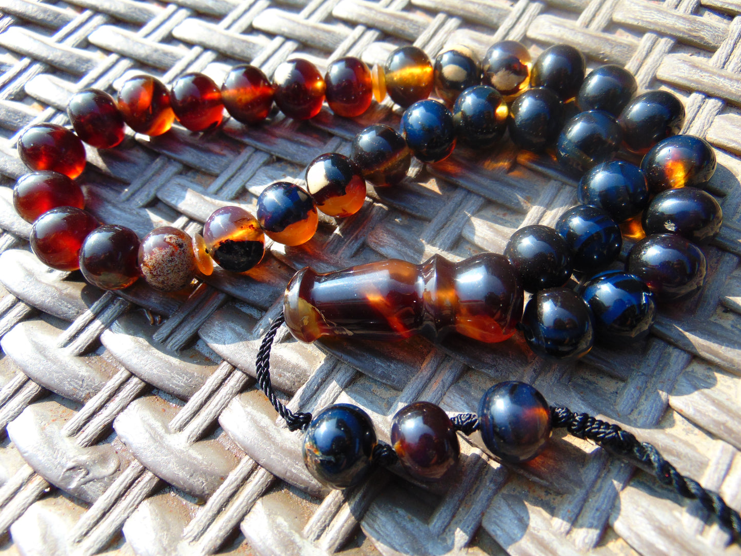 48 gr Hand Tasbih 36 Beads 12 mm Mesbah Rosary Indonesian Black Blue Amber for Healing FR46