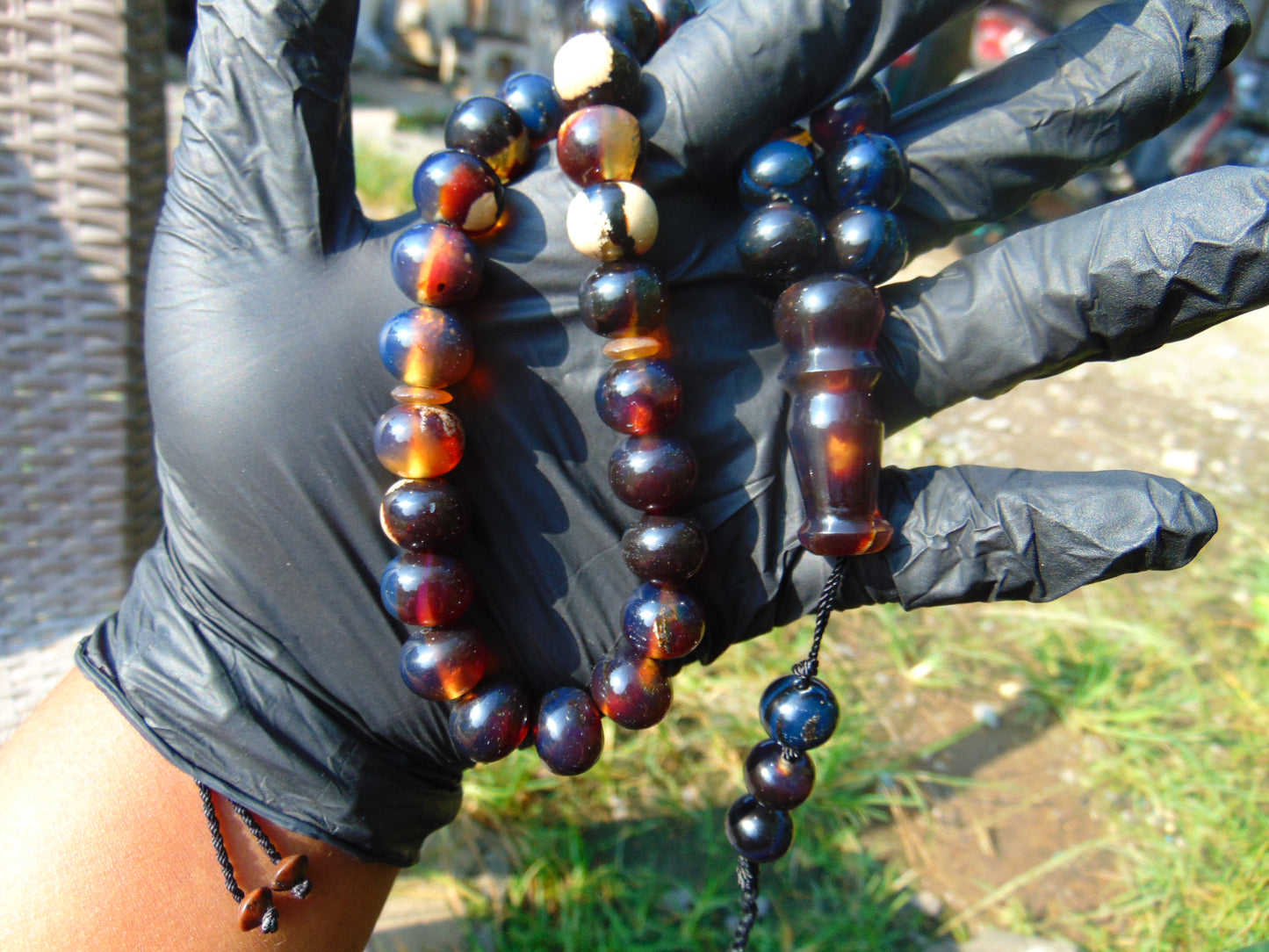 48 gr Hand Tasbih 36 Beads 12 mm Mesbah Rosary Indonesian Black Blue Amber for Healing FR46