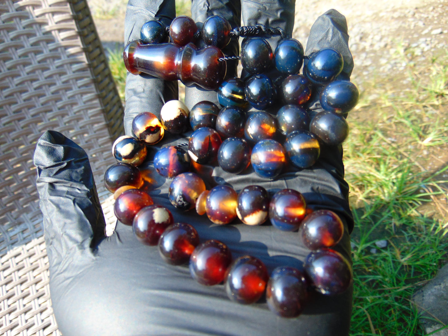 48 gr Hand Tasbih 36 Beads 12 mm Mesbah Rosary Indonesian Black Blue Amber for Healing FR46