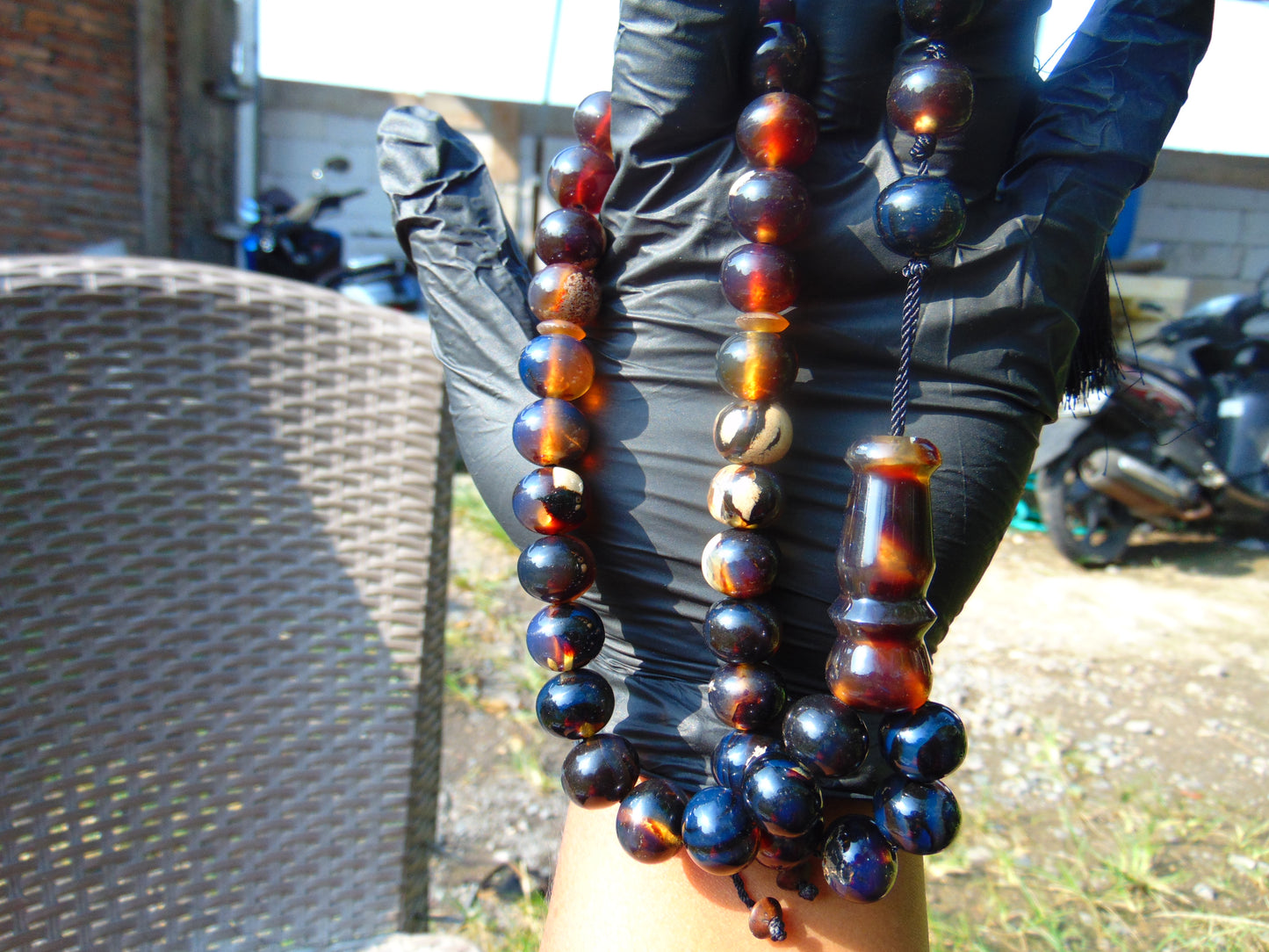 48 gr Hand Tasbih 36 Beads 12 mm Mesbah Rosary Indonesian Black Blue Amber for Healing FR46