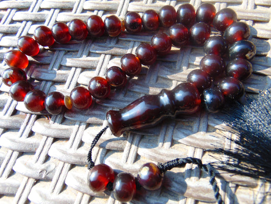 48 gr Hand Tasbih 36 Beads 12 mm Mesbah Rosary Indonesian Cherry Red Amber for Healing FR50