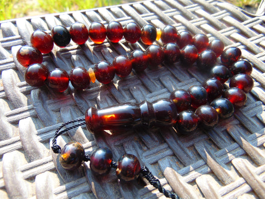 49 gr Hand Tasbih 36 Beads 12 mm Mesbah Rosary Indonesian Black Blue Amber for Healing FR47