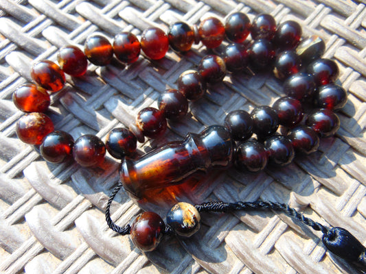 57 gr Tasbih Mesbah Rosary 35 Beads 14 mm Indonesian Dark Red Amber for Healing TB14i31