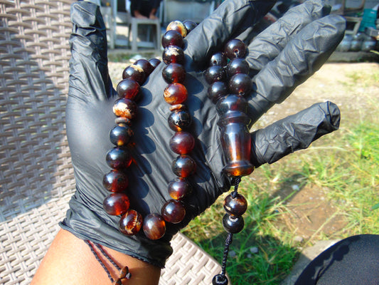 58 gr Hand Tasbih 33+2 Beads 12 mm Indonesian Cherry Red Amber for Healing TB14i31