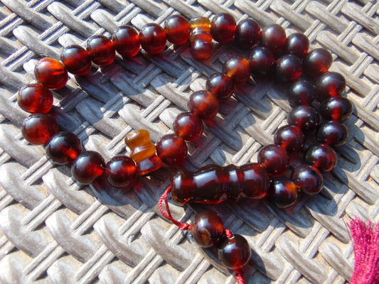 68 gr Tasbih Mesbah Rosary 35 Beads 14 mm Indonesian Cherry Red Amber for Healing TB14i5
