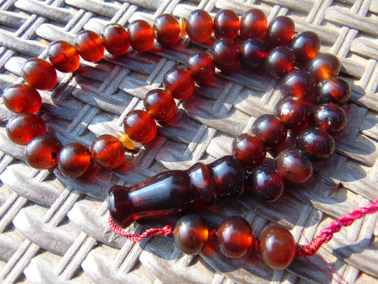 48 gr Hand Tasbih 36 Beads 12 mm Mesbah Rosary Indonesian Red Amber for Healing FR9