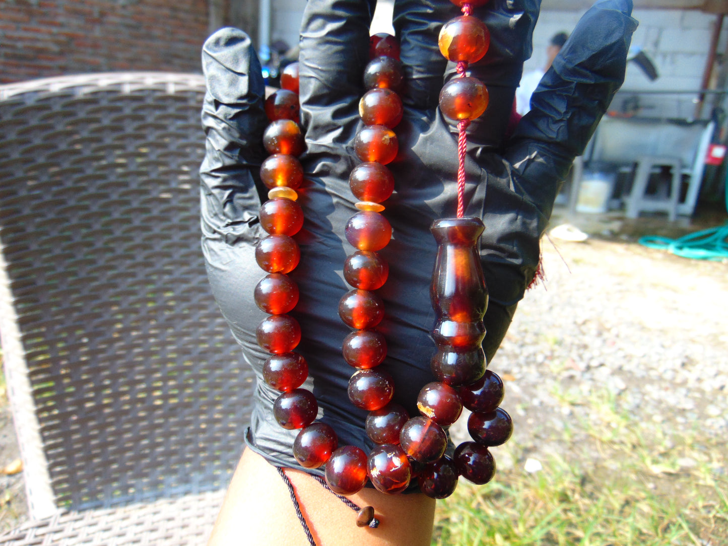 48 gr Hand Tasbih 36 Beads 12 mm Mesbah Rosary Indonesian Red Amber for Healing FR9