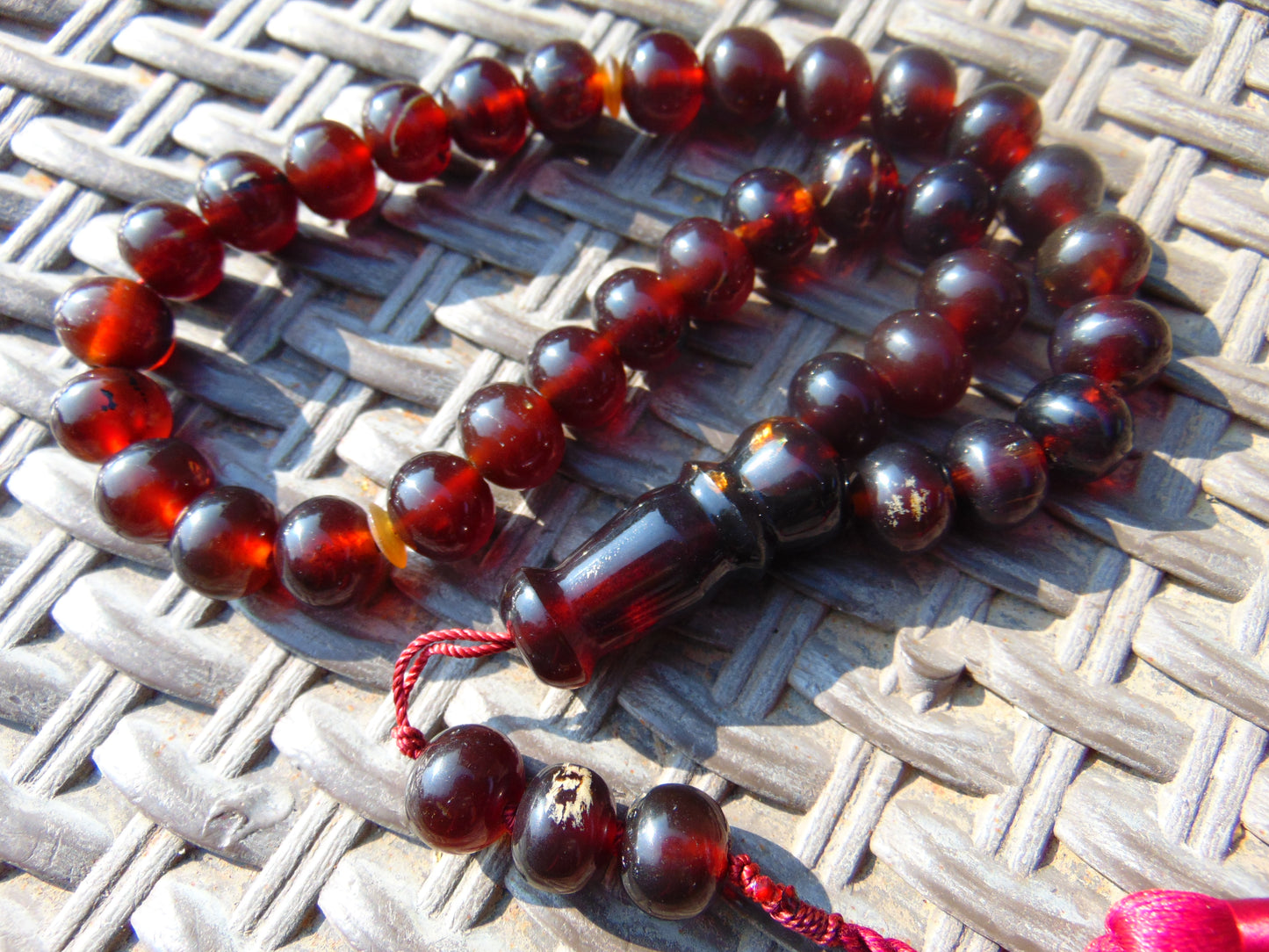 47 gr Hand Tasbih 36 Beads 12 mm Mesbah Rosary Indonesian Red Amber for Healing FR10