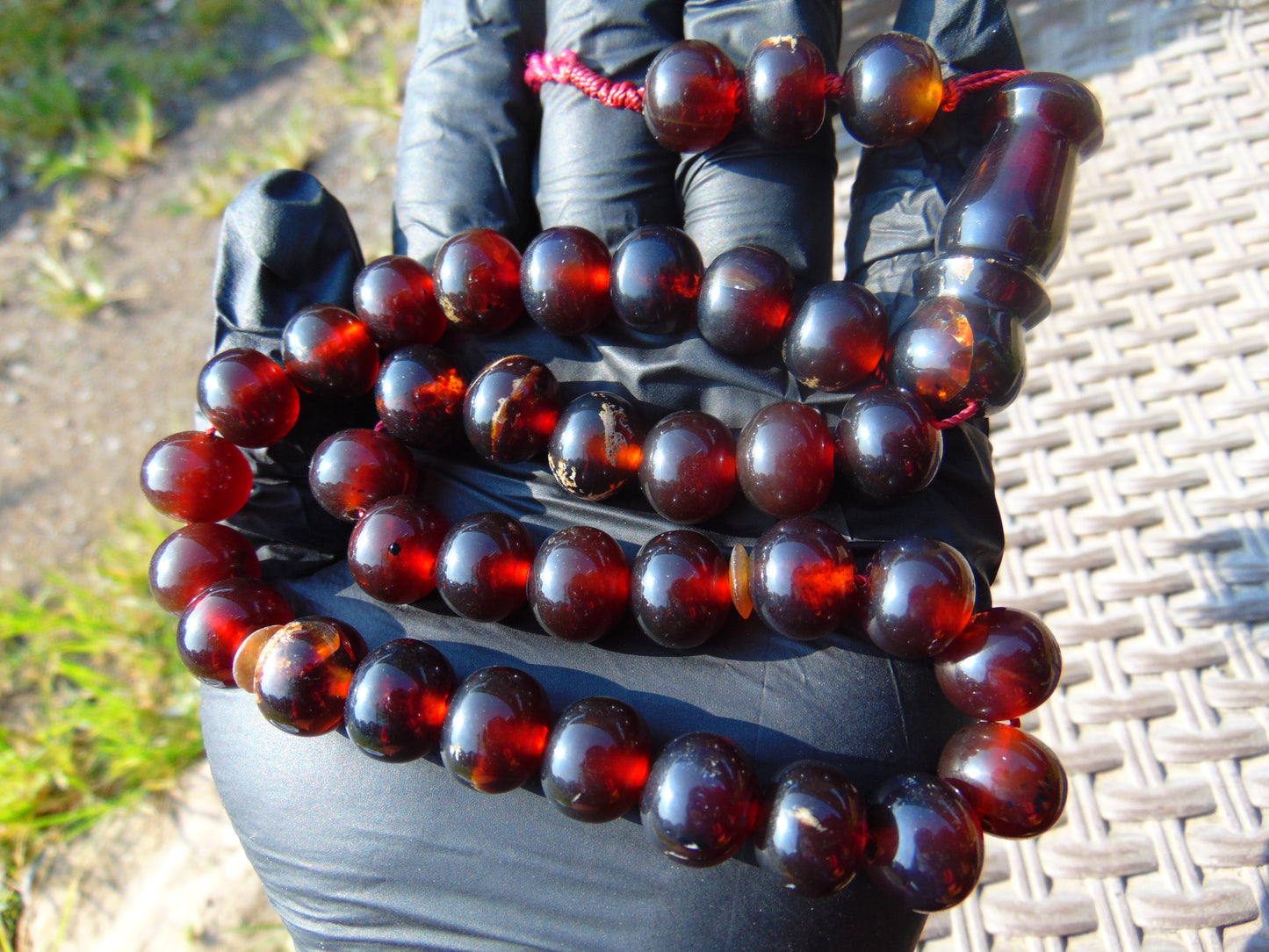 47 gr Hand Tasbih 36 Beads 12 mm Mesbah Rosary Indonesian Red Amber for Healing FR10