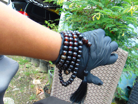 74 gram 108 Beads 10 mm Mala Buddha for Yoga and Meditation Indonesian Black Amber for Healing MB14