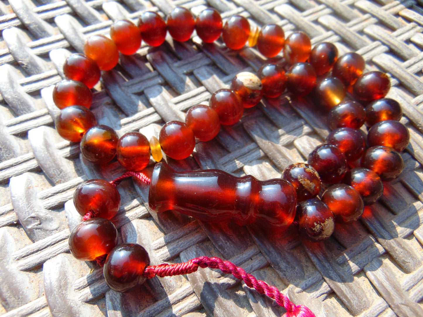 48 gr Hand Tasbih 36 Beads 12 mm Mesbah Rosary Indonesian Red Amber for Healing FR7