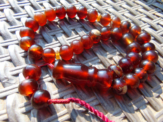 48 gr Hand Tasbih 36 Beads 12 mm Mesbah Rosary Indonesian Red Amber for Healing FR7