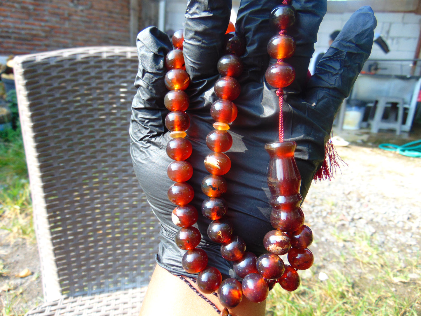 48 gr Hand Tasbih 36 Beads 12 mm Mesbah Rosary Indonesian Red Amber for Healing FR7
