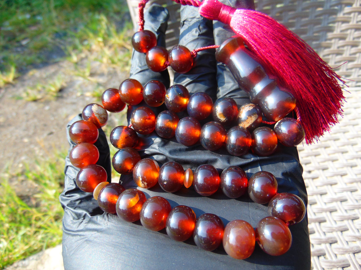 48 gr Hand Tasbih 36 Beads 12 mm Mesbah Rosary Indonesian Red Amber for Healing FR7