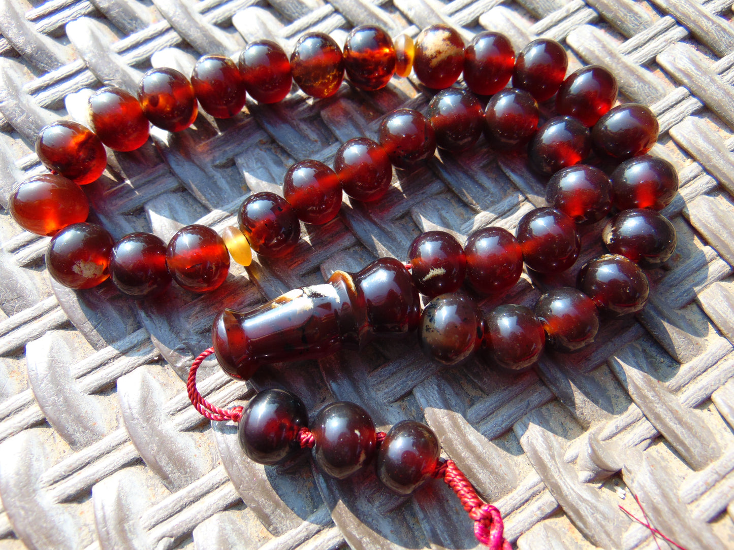 46 gr Hand Tasbih 36 Beads 12 mm Mesbah Rosary Indonesian Red Amber for Healing FR4