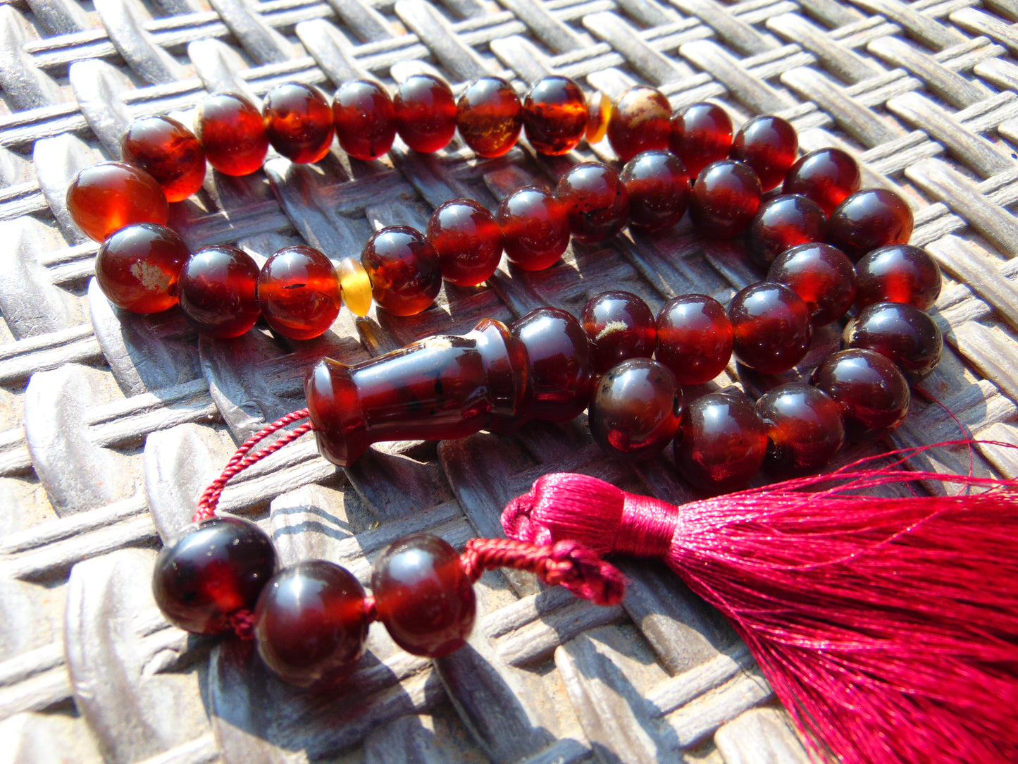 46 gr Hand Tasbih 36 Beads 12 mm Mesbah Rosary Indonesian Red Amber for Healing FR4