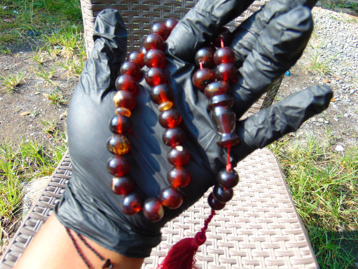 46 gr Hand Tasbih 36 Beads 12 mm Mesbah Rosary Indonesian Red Amber for Healing FR4