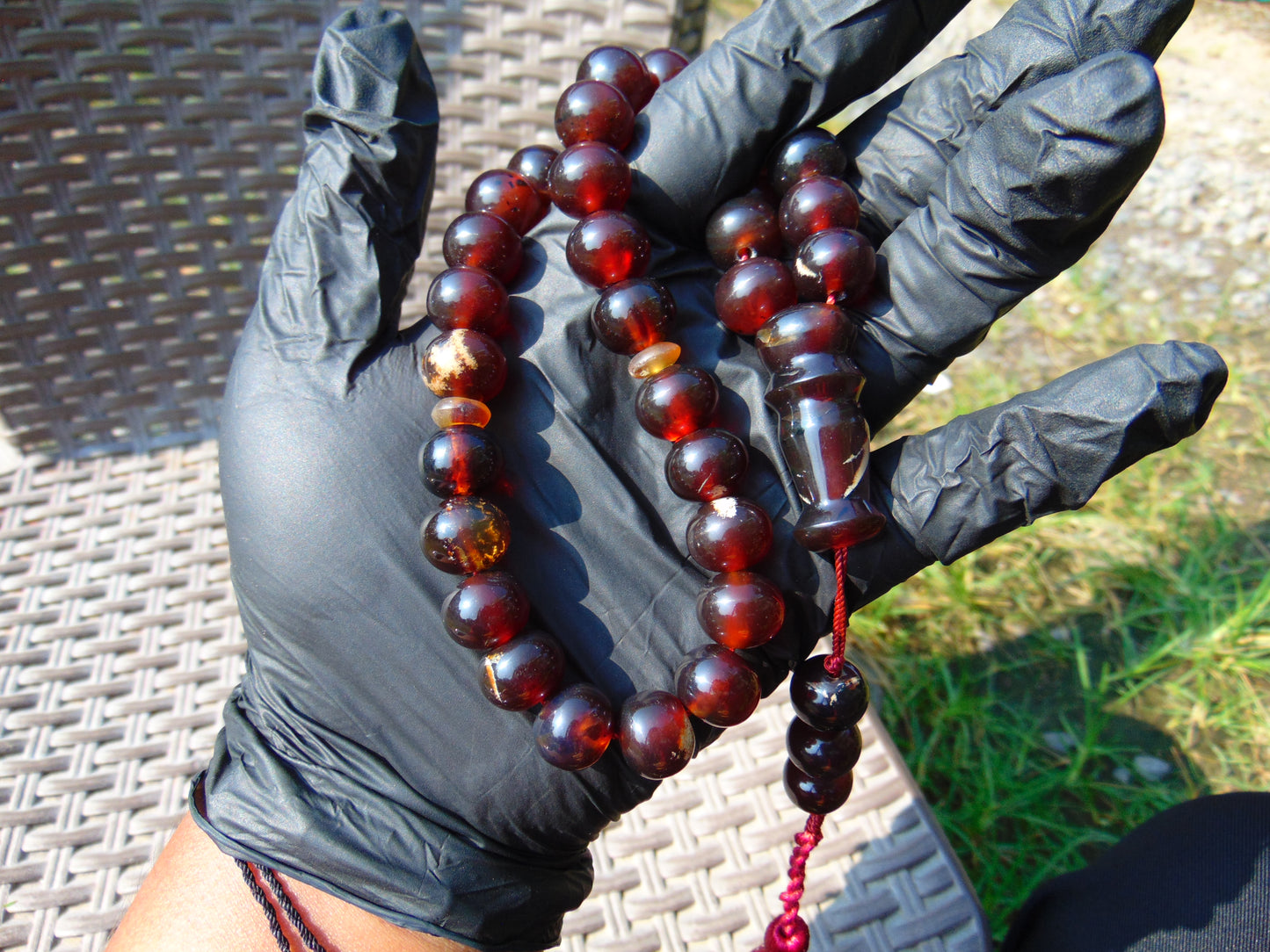 46 gr Hand Tasbih 36 Beads 12 mm Mesbah Rosary Indonesian Red Amber for Healing FR4
