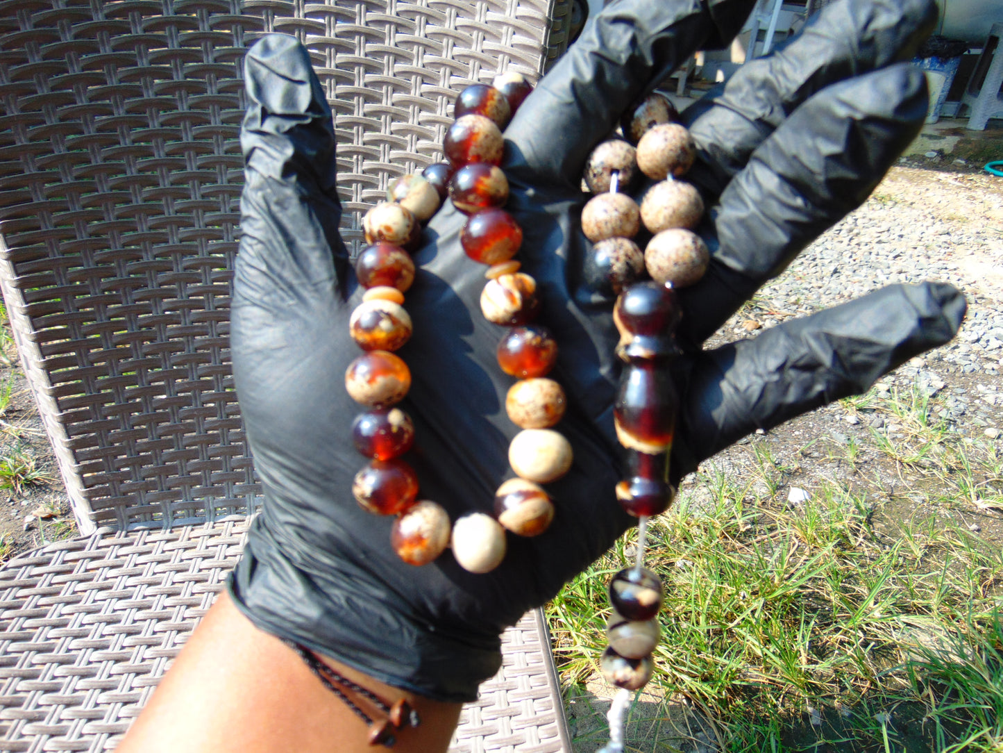 48 gr Hand Tasbih 36 Beads 12 mm Mesbah Rosary Indonesian White Amber for Healing FR3