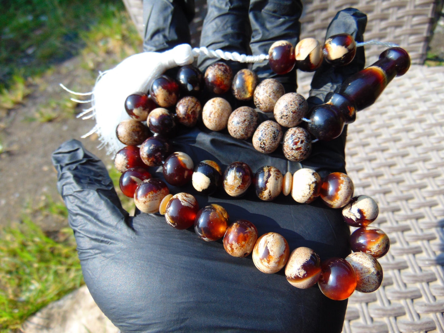 48 gr Hand Tasbih 36 Beads 12 mm Mesbah Rosary Indonesian White Amber for Healing FR3