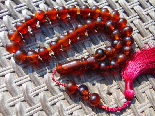 48 gr Hand Tasbih 36 Beads 12 mm Mesbah Rosary Indonesian White Amber for Healing FR1