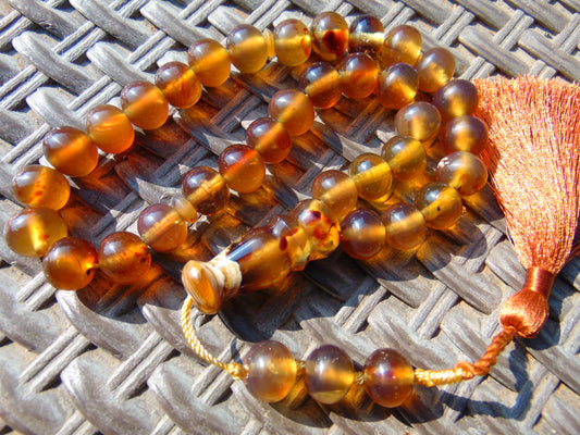 46 gr Hand Tasbih 36 Beads 12 mm Mesbah Rosary Indonesian Yellow Bluish Amber for Healing FR6