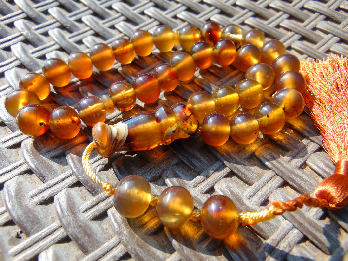 46 gr Hand Tasbih 36 Beads 12 mm Mesbah Rosary Indonesian Yellow Bluish Amber for Healing FR6