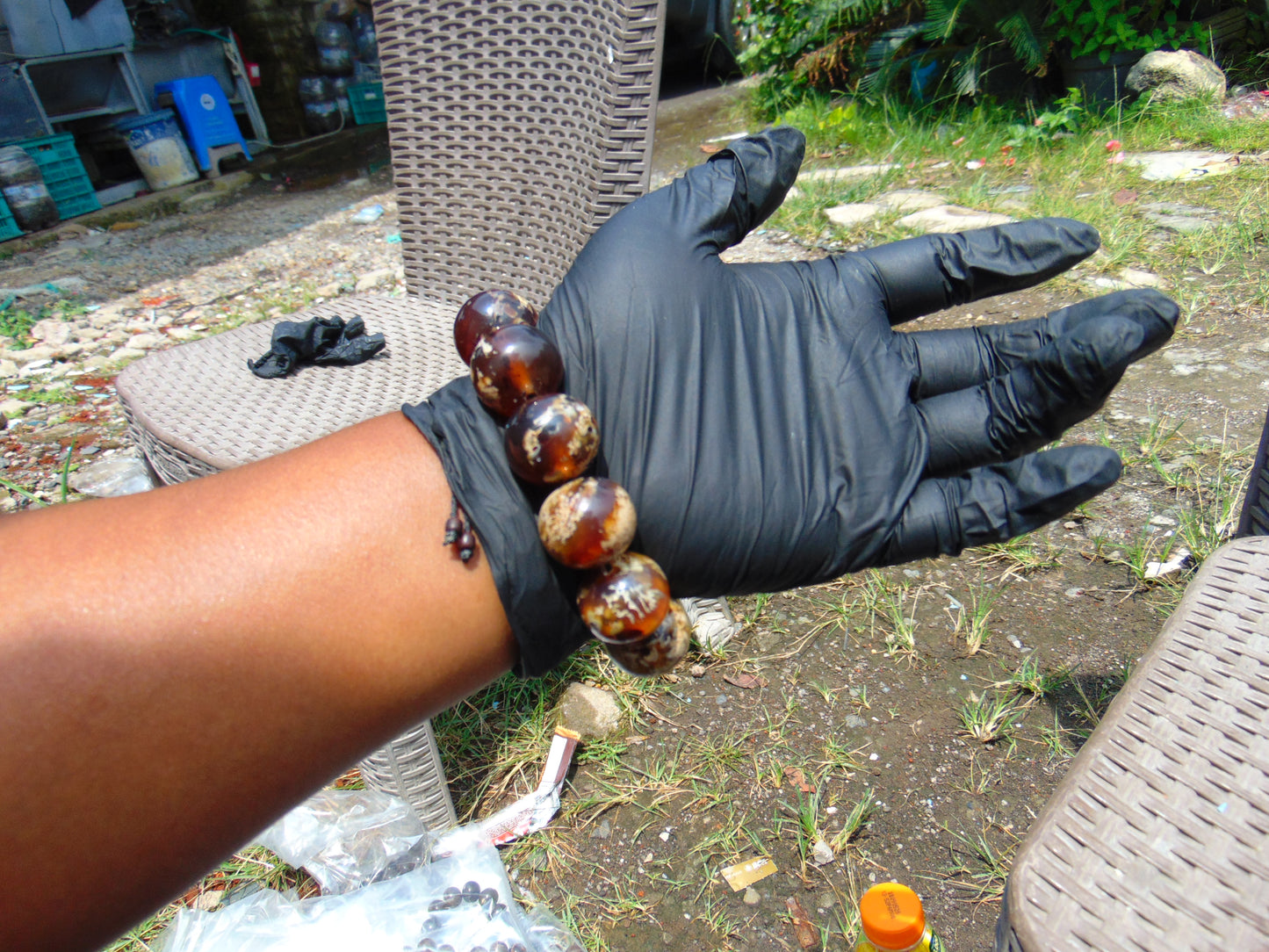 58 gram 12 Beads Mala Bracelet Indonesian White Blue Amber 20 mm for Healing BB6