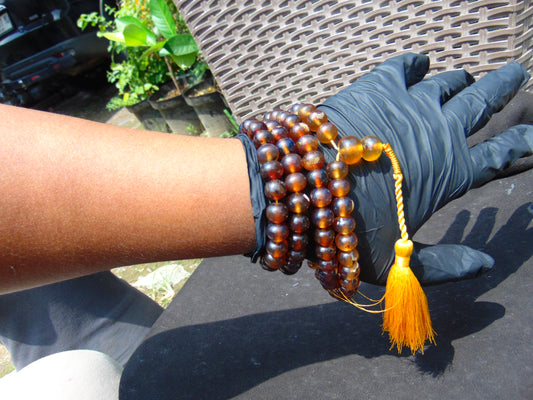 71 gram 108 Beads 10 mm Mala Buddha for Yoga and Meditation Indonesian Yellow Blue Amber for Healing MB10
