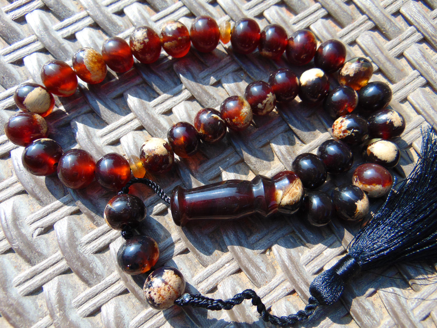 48 gr Hand Tasbih 36 Beads 12 mm Mesbah Rosary Indonesian Dark Red Amber for Healing FR8