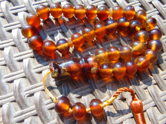 48 gr Hand Tasbih 36 Beads 12 mm Mesbah Rosary Indonesian Yellow Bluish Amber for Healing FR5