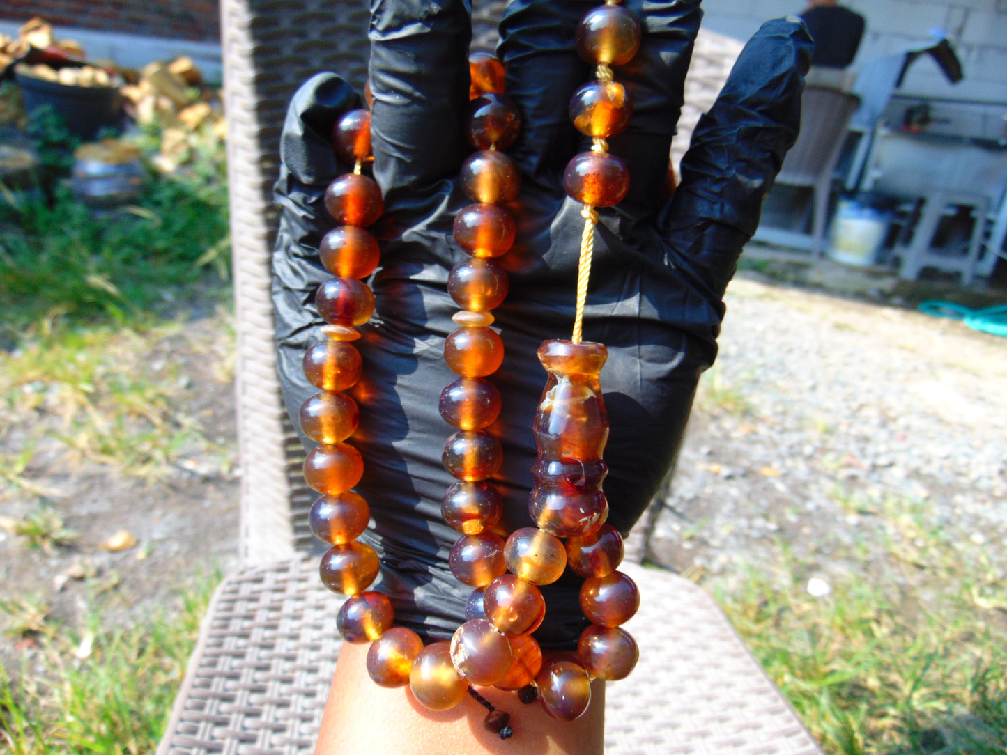 48 gr Hand Tasbih 36 Beads 12 mm Mesbah Rosary Indonesian Yellow Bluish Amber for Healing FR5