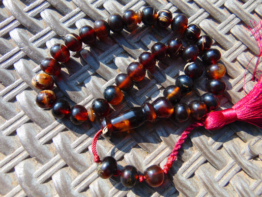 28 gr Hand Tasbih 36 Beads 10 mm Mesbah Rosary Indonesian Dark Red Amber for Healing FR14