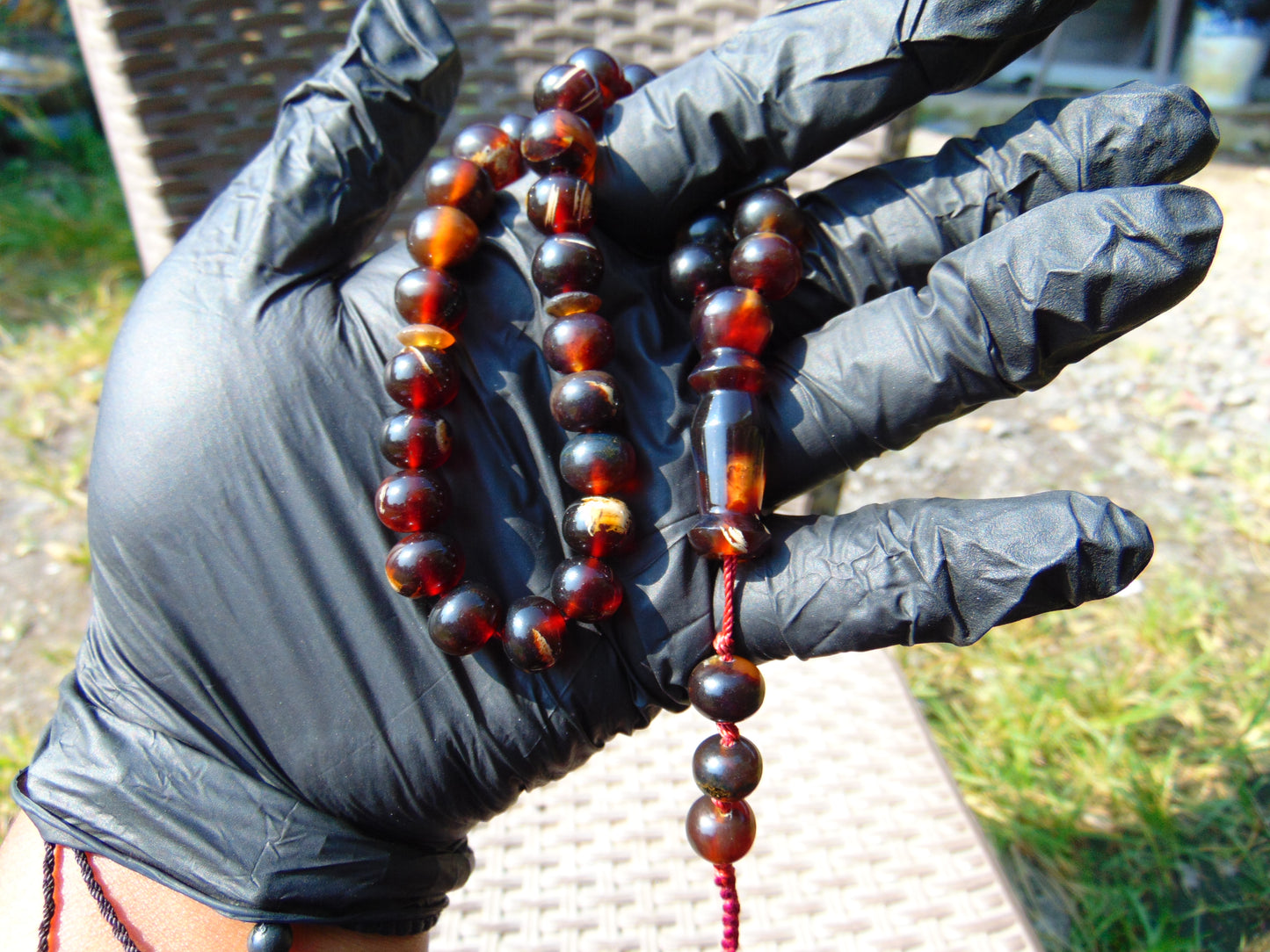 28 gr Hand Tasbih 36 Beads 10 mm Mesbah Rosary Indonesian Dark Red Amber for Healing FR14