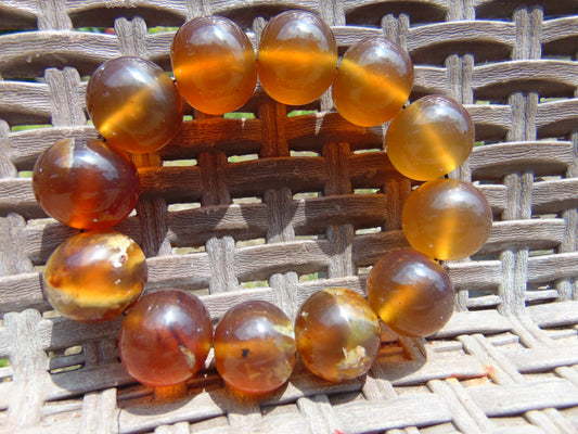 56 gram 12 Beads Mala Bracelet Indonesian Yellow Amber 20 mm for Healing BB7