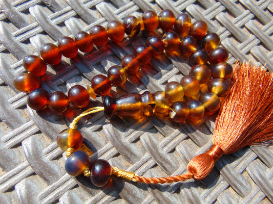 31 gr Hand Tasbih 36 Beads 10 mm Mesbah Rosary Indonesian Yellow Blue Amber for Healing FR12