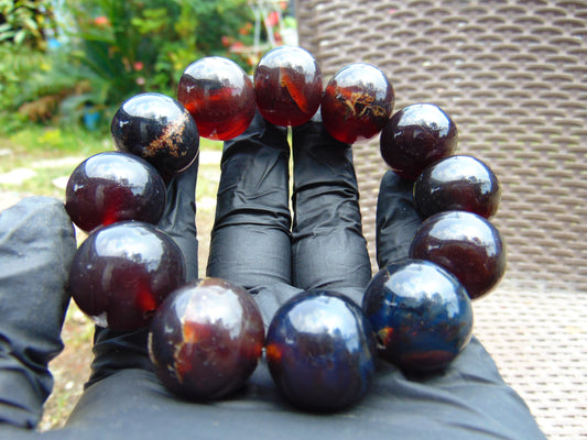 56 gram 12 Beads Mala Bracelet Indonesian Cherry Red Amber 20 mm for Healing BB5