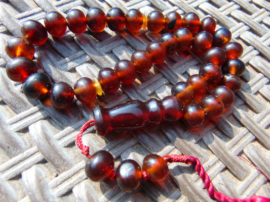 31 gr Hand Tasbih 36 Beads 10 mm Mesbah Rosary Indonesian Red Amber for Healing FR11