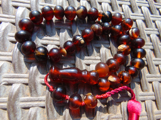 31 gr Hand Tasbih 36 Beads 10 mm Mesbah Rosary Indonesian Dark Red Amber for Healing FR15