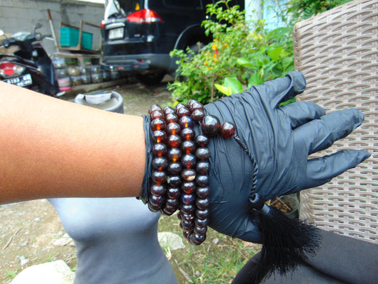 70 gram 108 Beads 10 mm Mala Buddha for Yoga and Meditation Indonesian Black Amber for Healing MB22