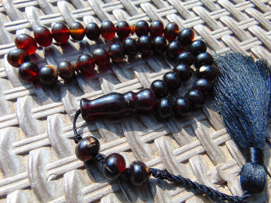 31 gr Hand Tasbih 36 Beads 10 mm Mesbah Rosary Indonesian Dark Red Amber for Healing FR13