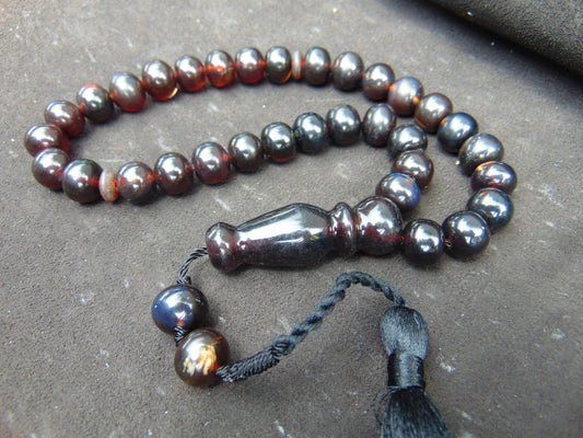 45 gr Hand Tasbih 33 Beads Mesbah Rosary Indonesian Black Amber for Healing BT1
