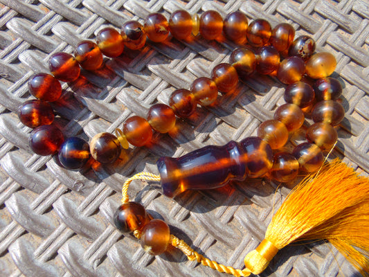 58 gr Tasbih Mesbah Rosary 35 Beads 14 mm Indonesian Yellow Blue Amber for Healing TB14i30