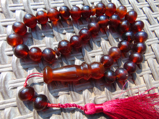57 gr Tasbih Mesbah Rosary 35 Beads 14 mm Indonesian Crystal Red Amber for Healing TB14i32