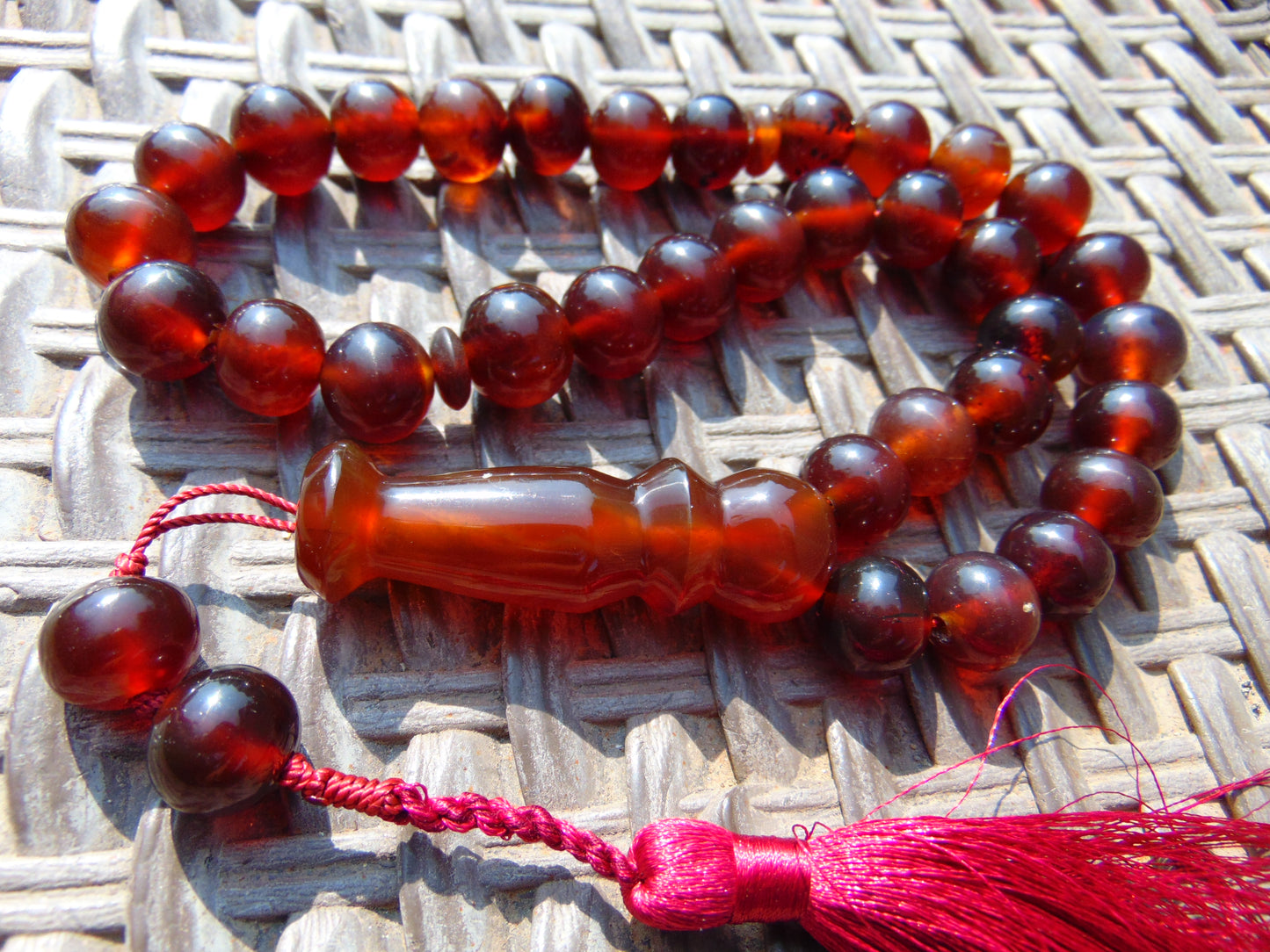 57 gr Tasbih Mesbah Rosary 35 Beads 14 mm Indonesian Crystal Red Amber for Healing TB14i32