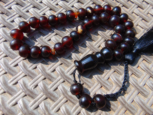 49 gr Hand Tasbih Mesbah Rosary 36 Beads 12 mm Indonesian Cherry Red Amber for Healing TB13i16