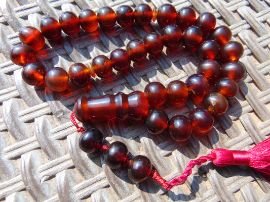 49 gr Hand Tasbih Mesbah Rosary 36 Beads 12 mm Indonesian Red Crystal Amber for Healing TB13i21
