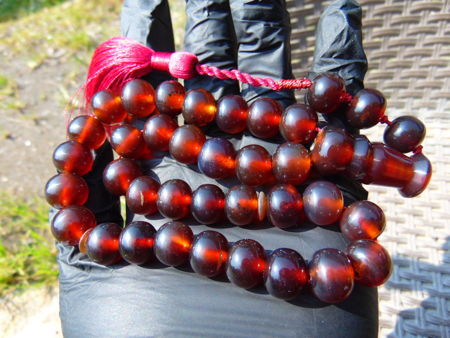 49 gr Hand Tasbih Mesbah Rosary 36 Beads 12 mm Indonesian Red Crystal Amber for Healing TB13i21